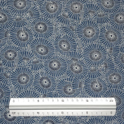 Mineral blue rustic cotton fabric with umbrella patterns (110cm)