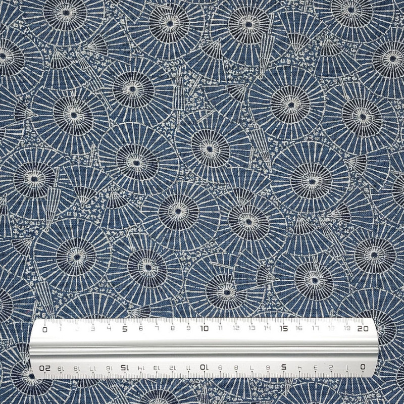 Tissu coton rustique bleu minéral ombrelles (110cm)