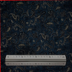 Dark blue rustic cotton fabric paisley and flowers patterns (109cm)