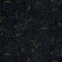 Tissu coton rustique bleu foncé motifs cachemire et fleurs (109cm)