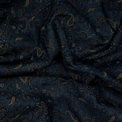 Tissu coton rustique bleu foncé motifs cachemire et fleurs (109cm)