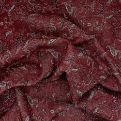 Tissu coton rustique rouge foncé motifs cachemire et fleurs (109cm)