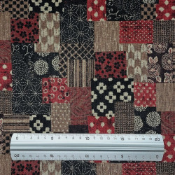 Black and red rustic cotton fabric with boro style patterns (5m x 109cm)