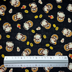 Black cotton dobby fabric with tanuki (110cm)