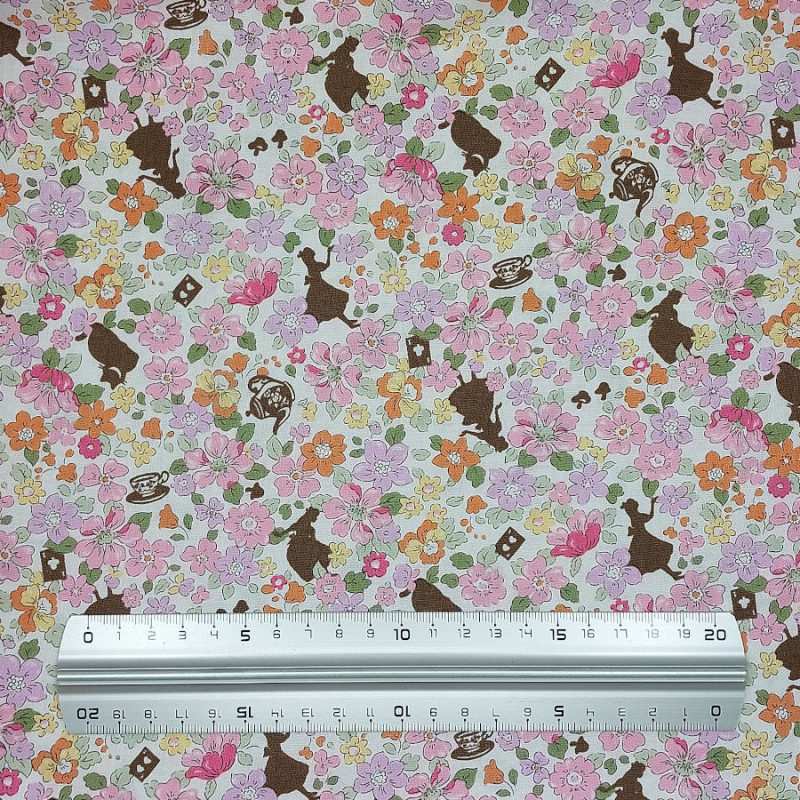 Alice in Wonderland and flowers cotton fabric (5m x 112cm)