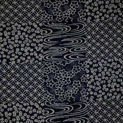 Dark blue rustic cotton fabric with patterns on squares (5m x 109cm)