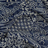 Dark blue rustic cotton fabric with patterns on squares (5m x 109cm)